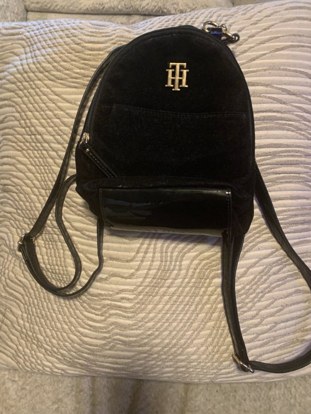 Tommy Hilfiger Black Velvet Mini Backpack
